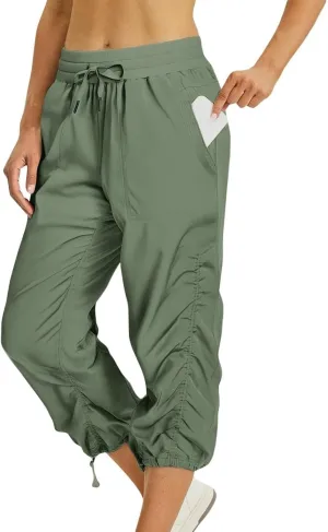 Women Capri Pants Wide Leg Cropped Pants Drawstring Elastic High Waist Pant Casual Baggy Jogger Quick Dry Flowy Trouser