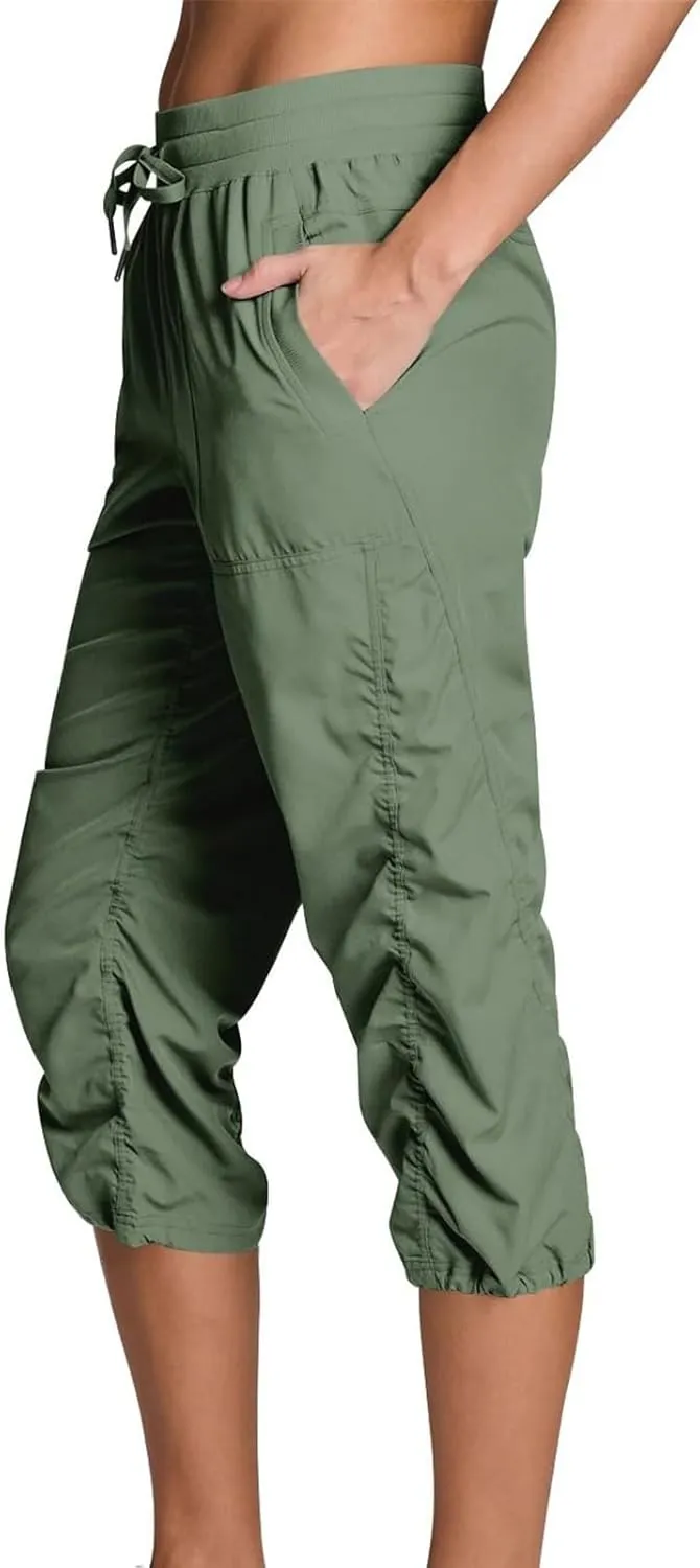 Women Capri Pants Wide Leg Cropped Pants Drawstring Elastic High Waist Pant Casual Baggy Jogger Quick Dry Flowy Trouser