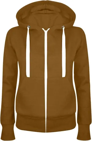 Women Casual Slim Hoodie Zip Fleece Sweatshirts Solid Color Athletic Pullover Tops with Pockets Fall Sweater Coat