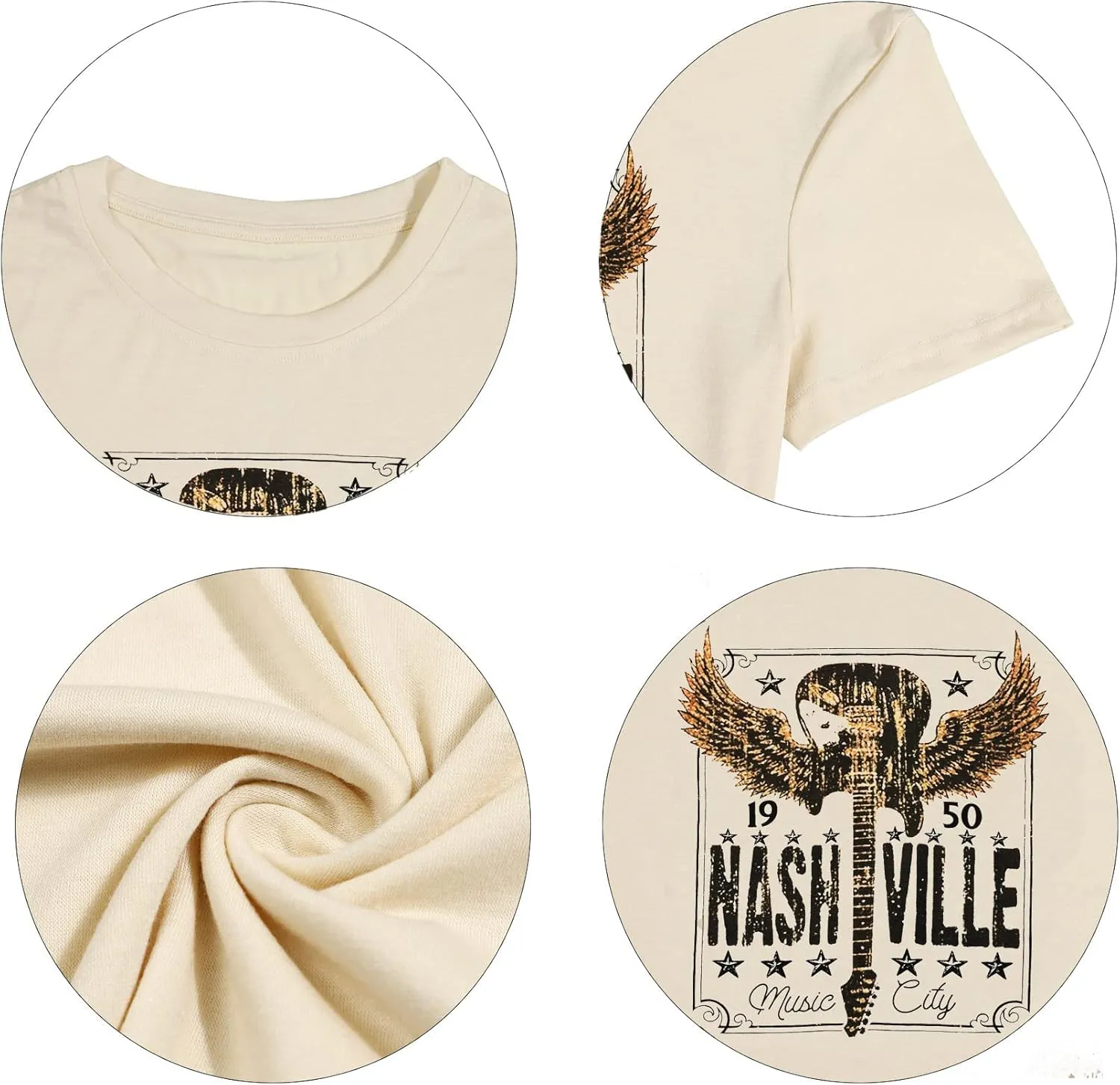 Women Country Music Shirts Nashville Concert Outfit Vintage Guitar Music City Tshirts Short Sleeve Summer Tees Tops