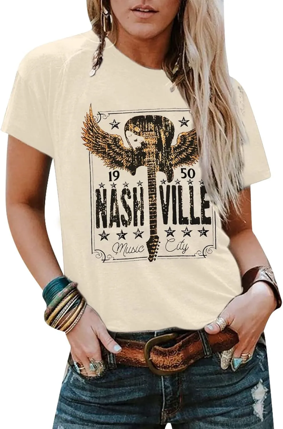 Women Country Music Shirts Nashville Concert Outfit Vintage Guitar Music City Tshirts Short Sleeve Summer Tees Tops