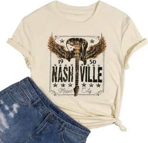Women Country Music Shirts Nashville Concert Outfit Vintage Guitar Music City Tshirts Short Sleeve Summer Tees Tops