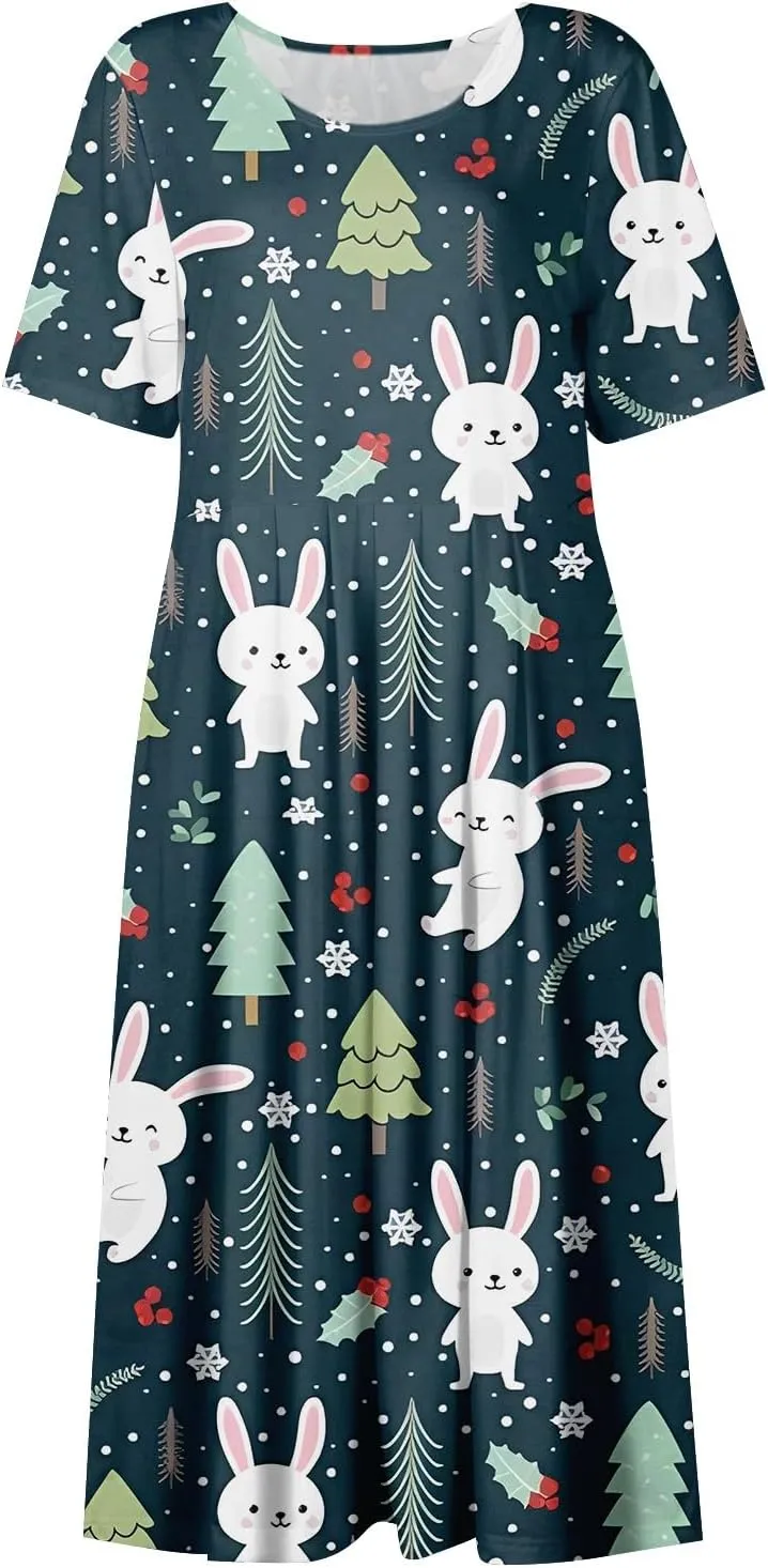 Women Easter Dresses Spring Flowers Midi Friends' Gathering Maternity Dress Cowl Neck Egg Hunt Spring Themed Party Sun Dress