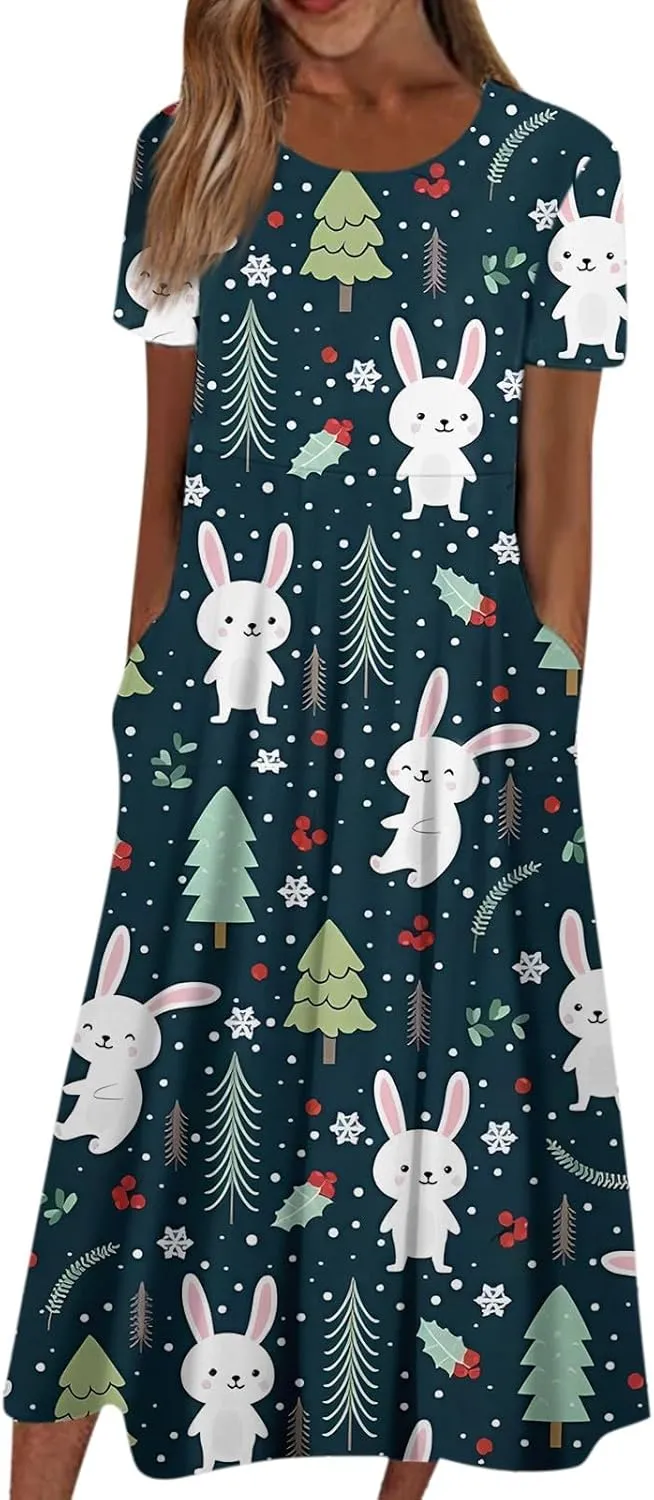 Women Easter Dresses Spring Flowers Midi Friends' Gathering Maternity Dress Cowl Neck Egg Hunt Spring Themed Party Sun Dress