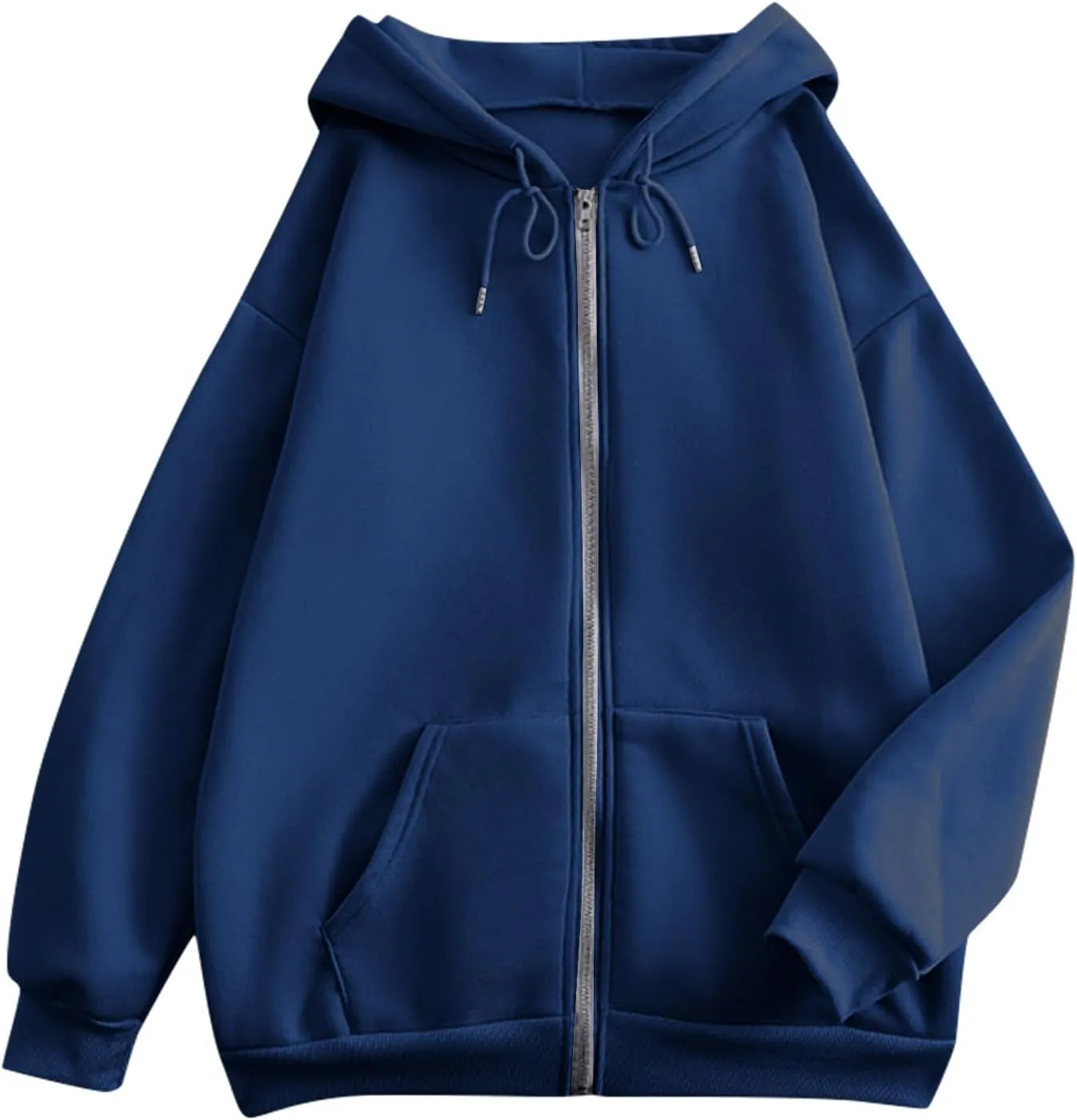 Women Fleece Full Zip Up Hoodie Baggy Drawstring Zipper Sweatshirt Jacket Lightweight Comfy Fall Winter Outfits Coats