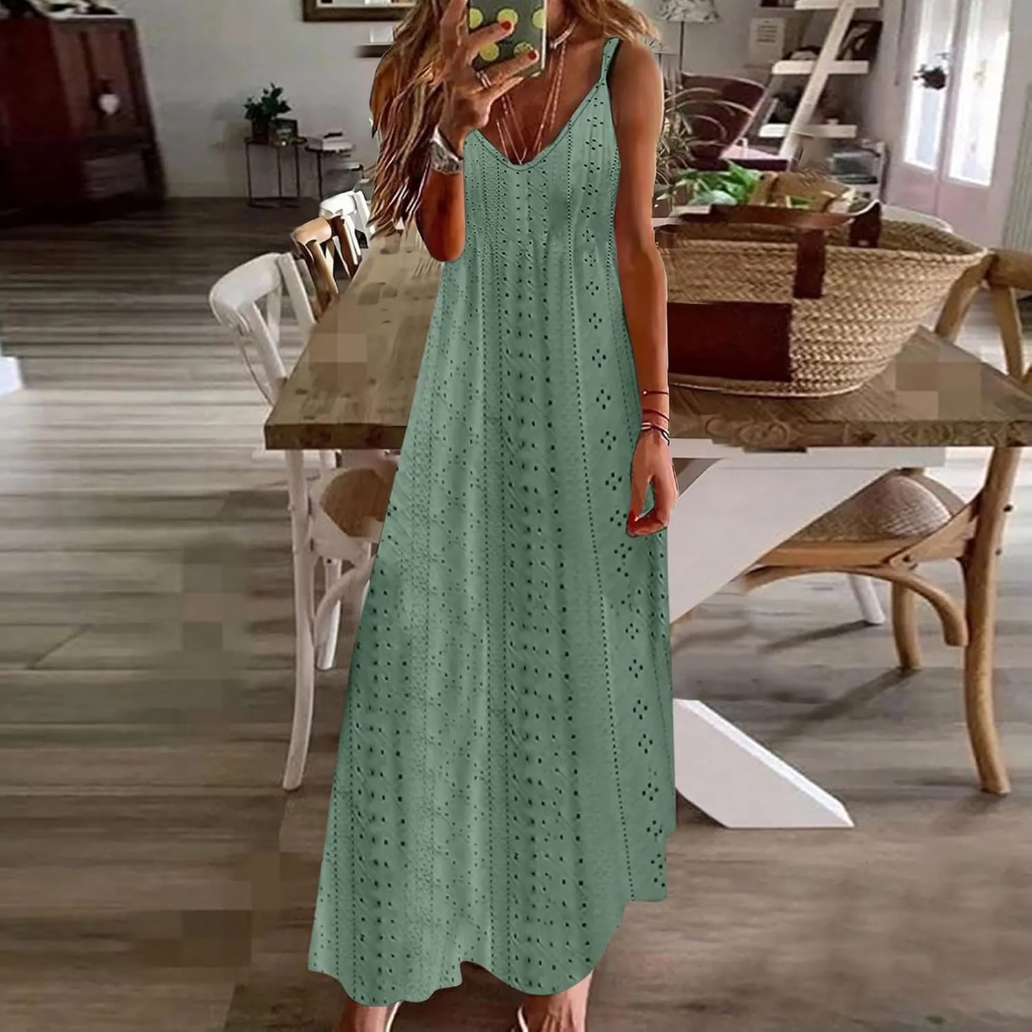 Women Floral Spaghetti Strap Sundress Casual Summer Long Maxi Dress Vneck Sexy Boho Dresses Trendy Beach Clothes 2025