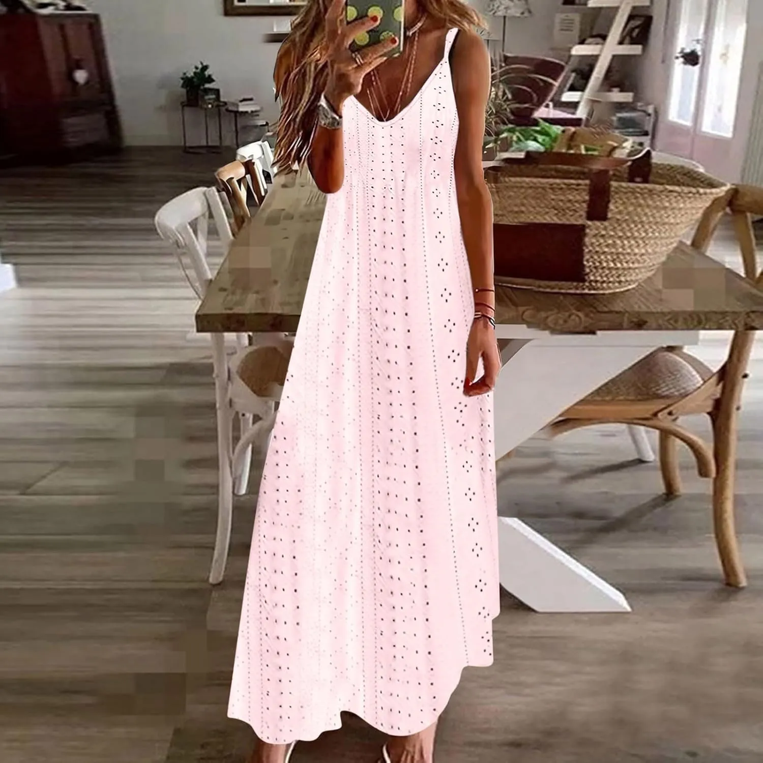 Women Floral Spaghetti Strap Sundress Casual Summer Long Maxi Dress Vneck Sexy Boho Dresses Trendy Beach Clothes 2025