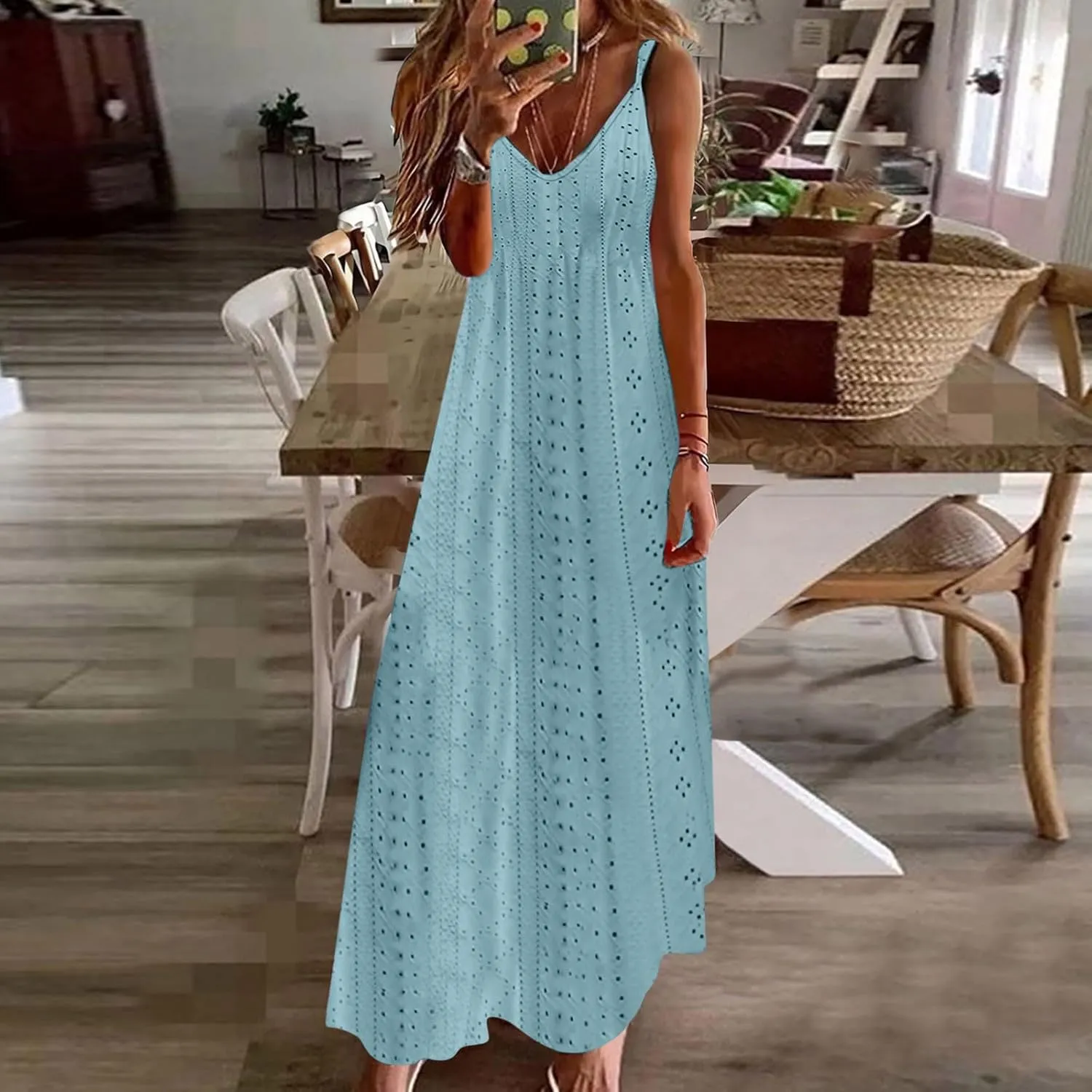 Women Floral Spaghetti Strap Sundress Casual Summer Long Maxi Dress Vneck Sexy Boho Dresses Trendy Beach Clothes 2025