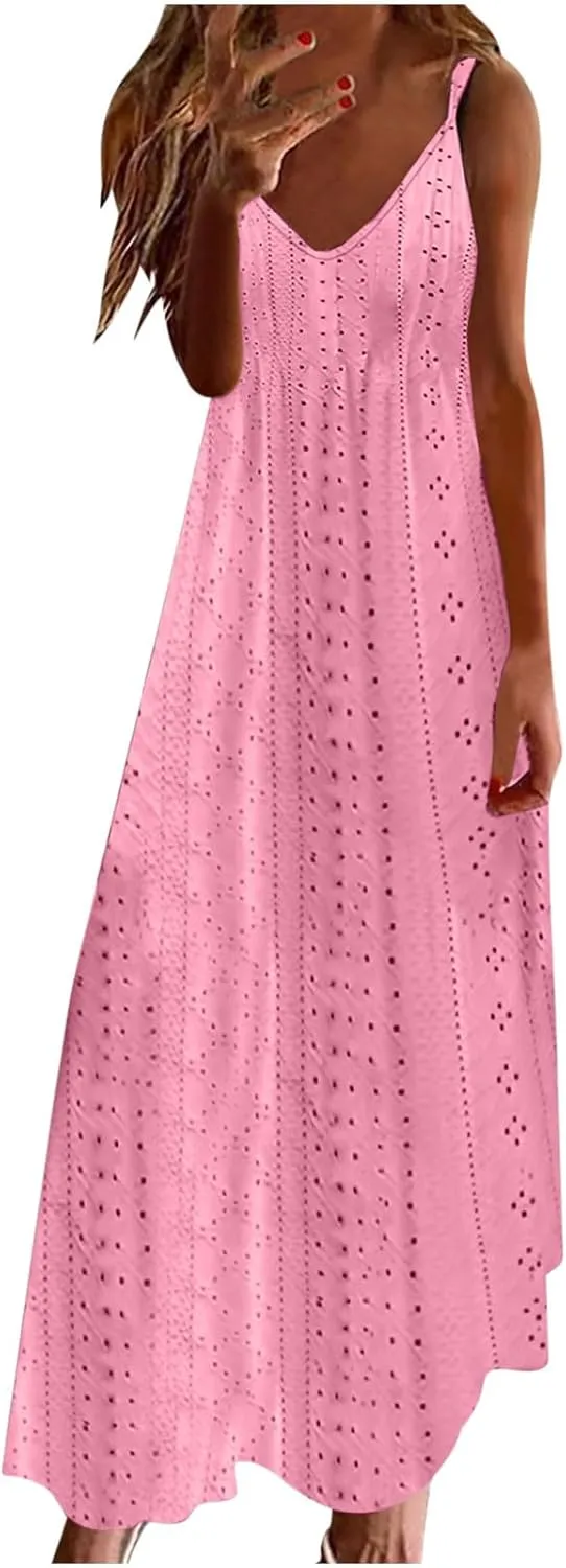 Women Floral Spaghetti Strap Sundress Casual Summer Long Maxi Dress Vneck Sexy Boho Dresses Trendy Beach Clothes 2025