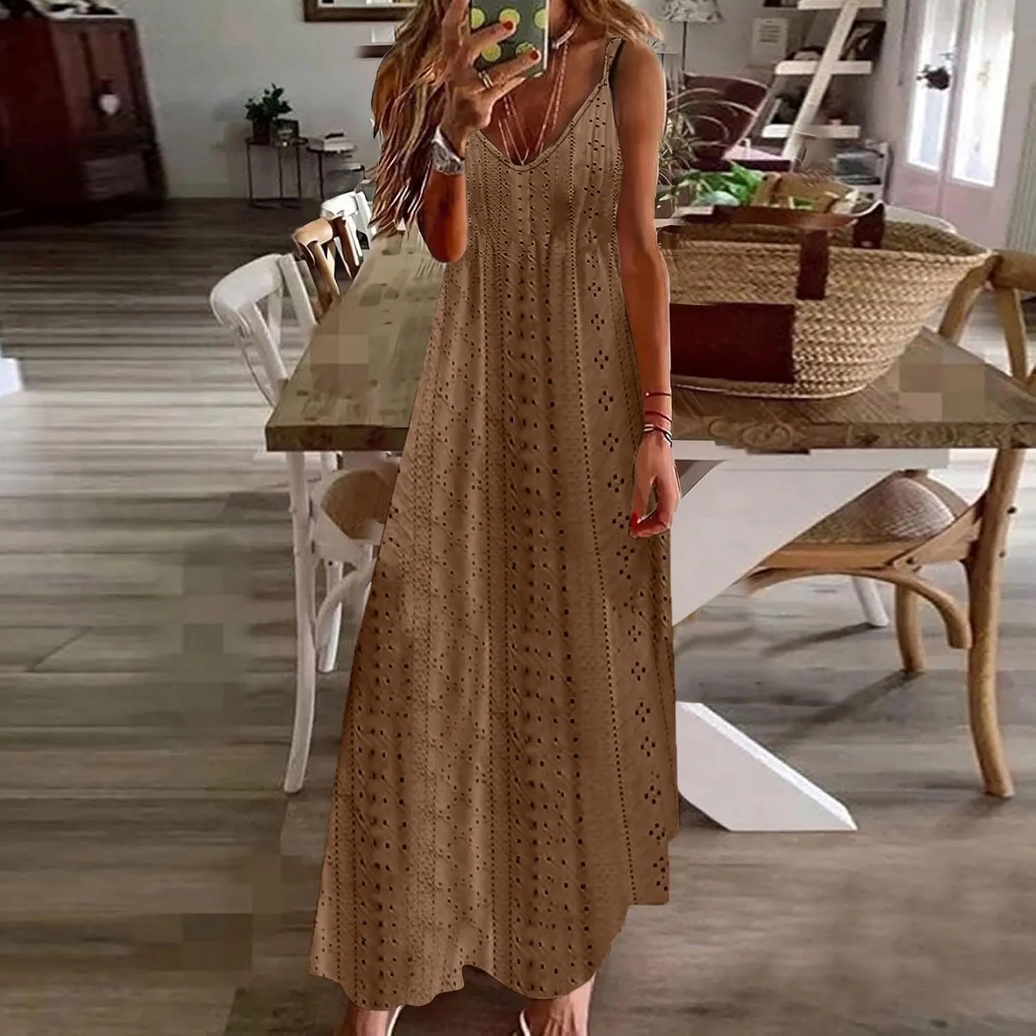 Women Floral Spaghetti Strap Sundress Casual Summer Long Maxi Dress Vneck Sexy Boho Dresses Trendy Beach Clothes 2025