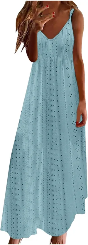 Women Floral Spaghetti Strap Sundress Casual Summer Long Maxi Dress Vneck Sexy Boho Dresses Trendy Beach Clothes 2025