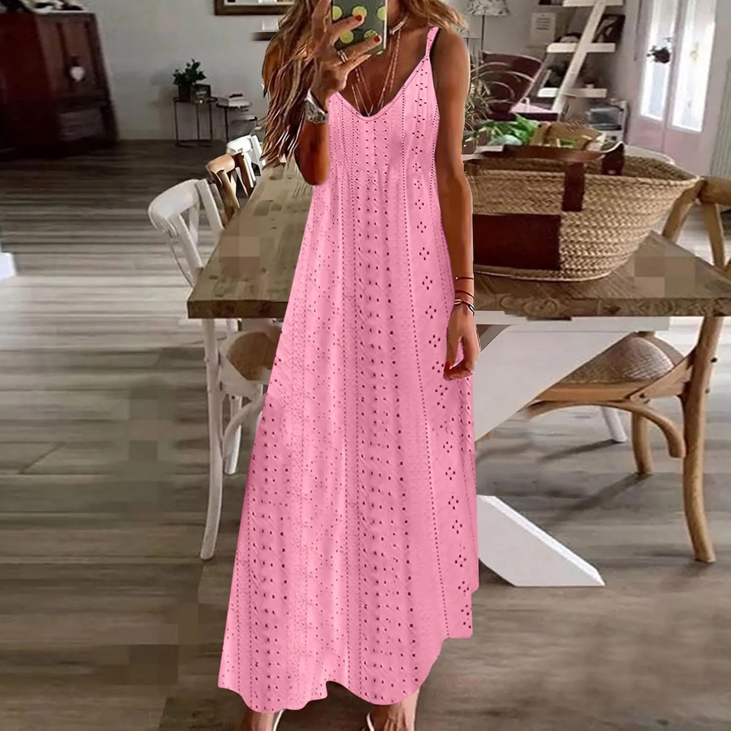 Women Floral Spaghetti Strap Sundress Casual Summer Long Maxi Dress Vneck Sexy Boho Dresses Trendy Beach Clothes 2025
