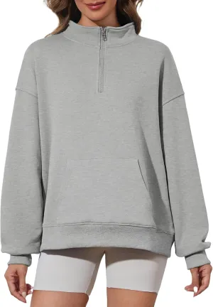 Women Half Zip Solid Basic Fleece Loose Hoodie Sweatshirt Oversized Drop Shoulder Long Sleeve Pullover Top Going Out