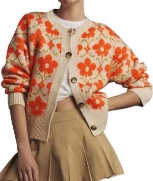 Women Knit Floral Cardigans Button Down Cute Flower Pattern Sweater Tops Open Front Casual Fall Winter Coats Outwear