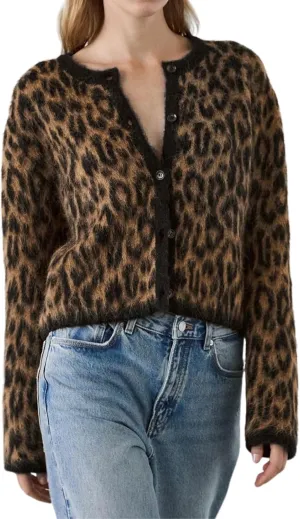 Women Leopard Print Knit Cardigan Button Front Long Sleeve Crew Neck Vintage Y2k Cheetah Print Sweater Top