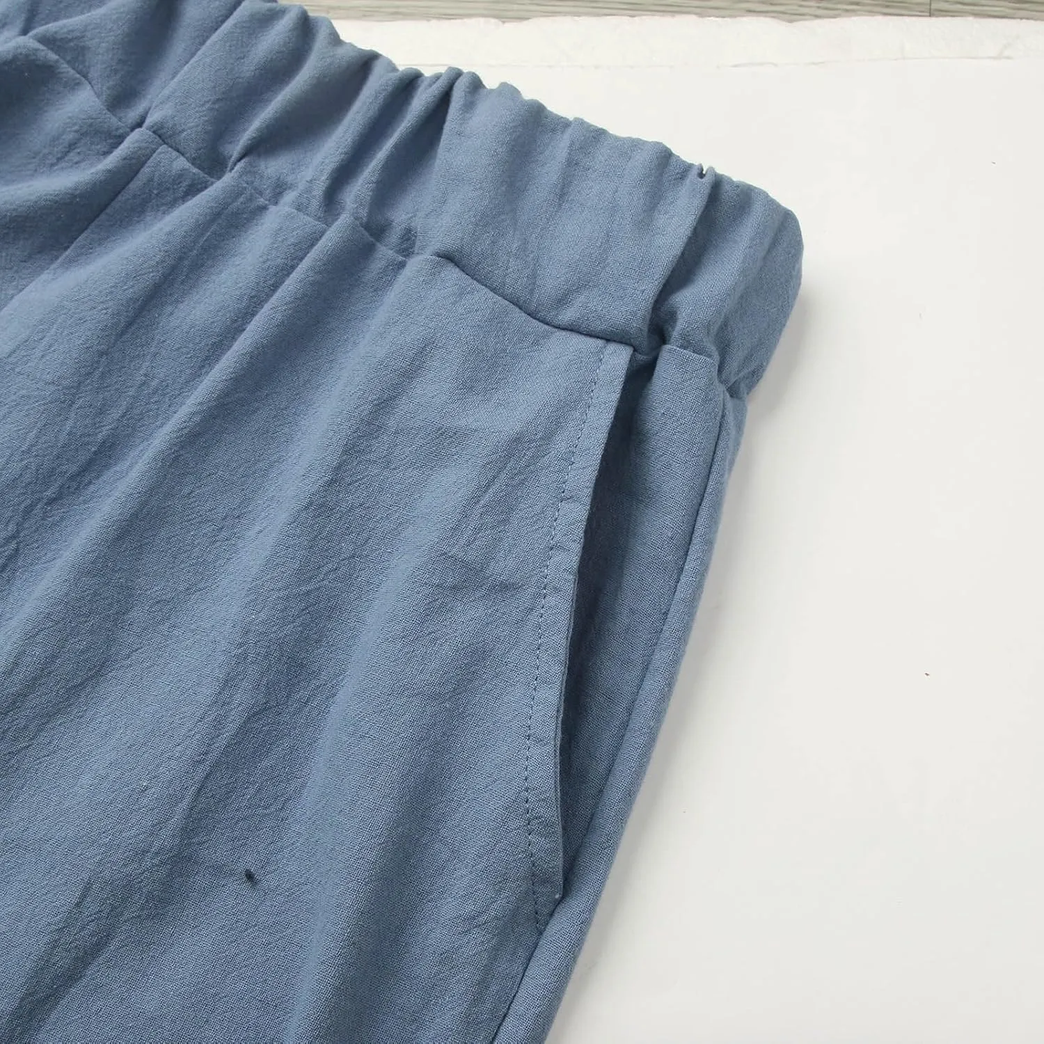 Women Linen Summer Palazzo Pant Trousers Low Waist Ankle Length Slim-Fit Palazzo Lounge Pants Beach