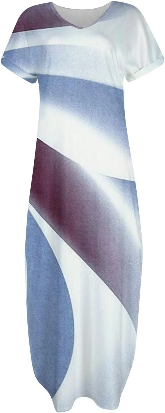 Women Maxi Dresses Summer Short Sleeve Crewneck Split Hem T Shirt Dress with Pocket Solid Vacation Party Dresses