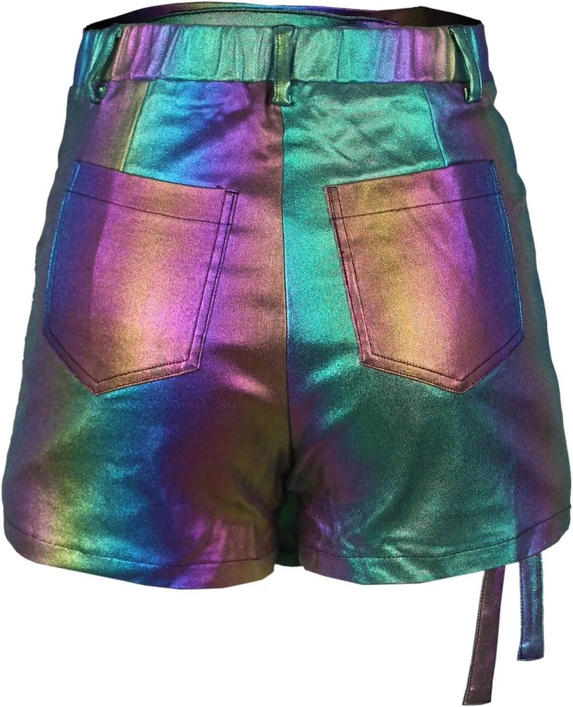 Women Metallic Cargo Leather Shorts Metallic High Waisted Irregular Split Sexy Rave Asymmetrical Streetwear Skorts