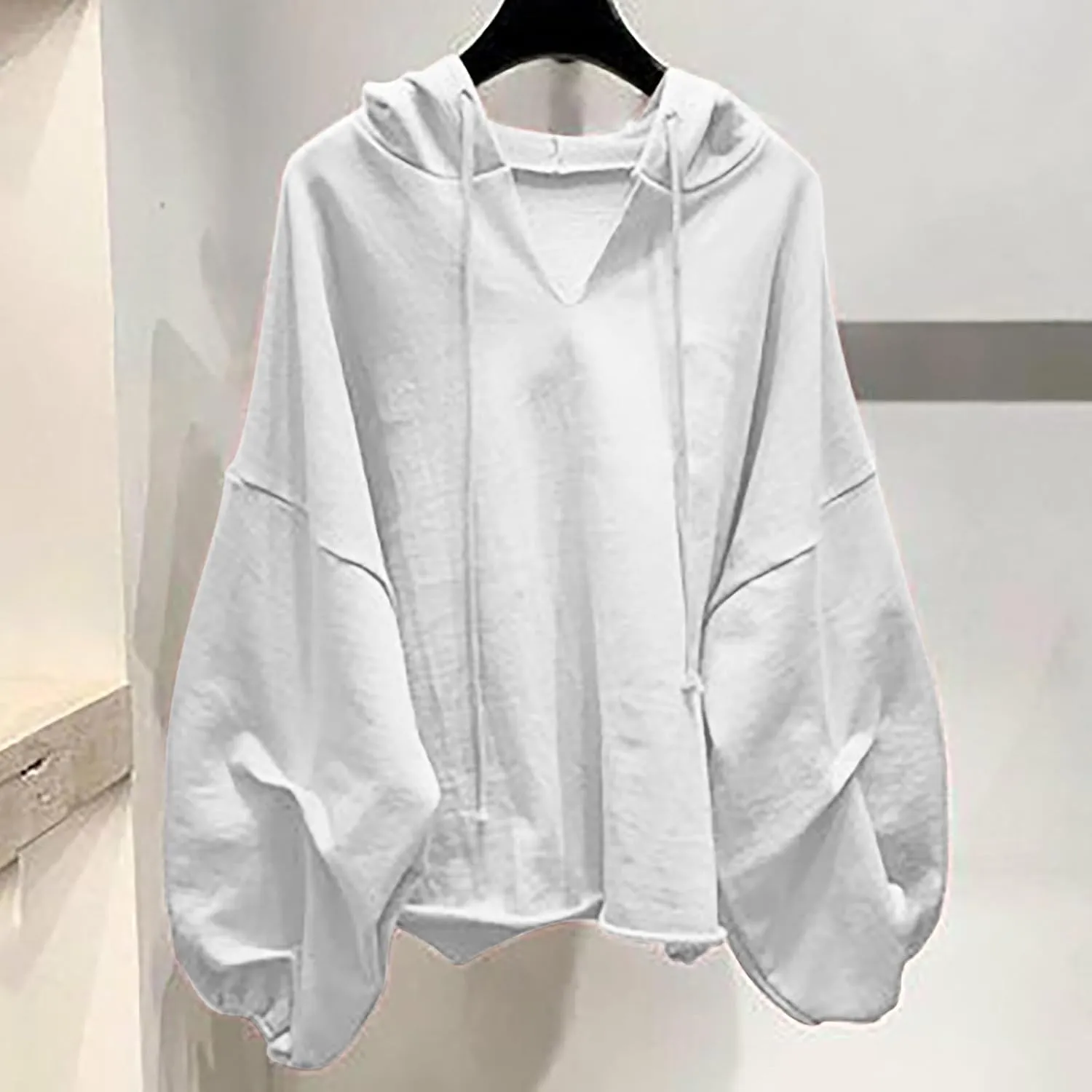 Women Oversized V Neck Hoodies Long Sleeve Comfy Sweatshirts Casual Fall Fashion Pullover Winter Clothes 2024