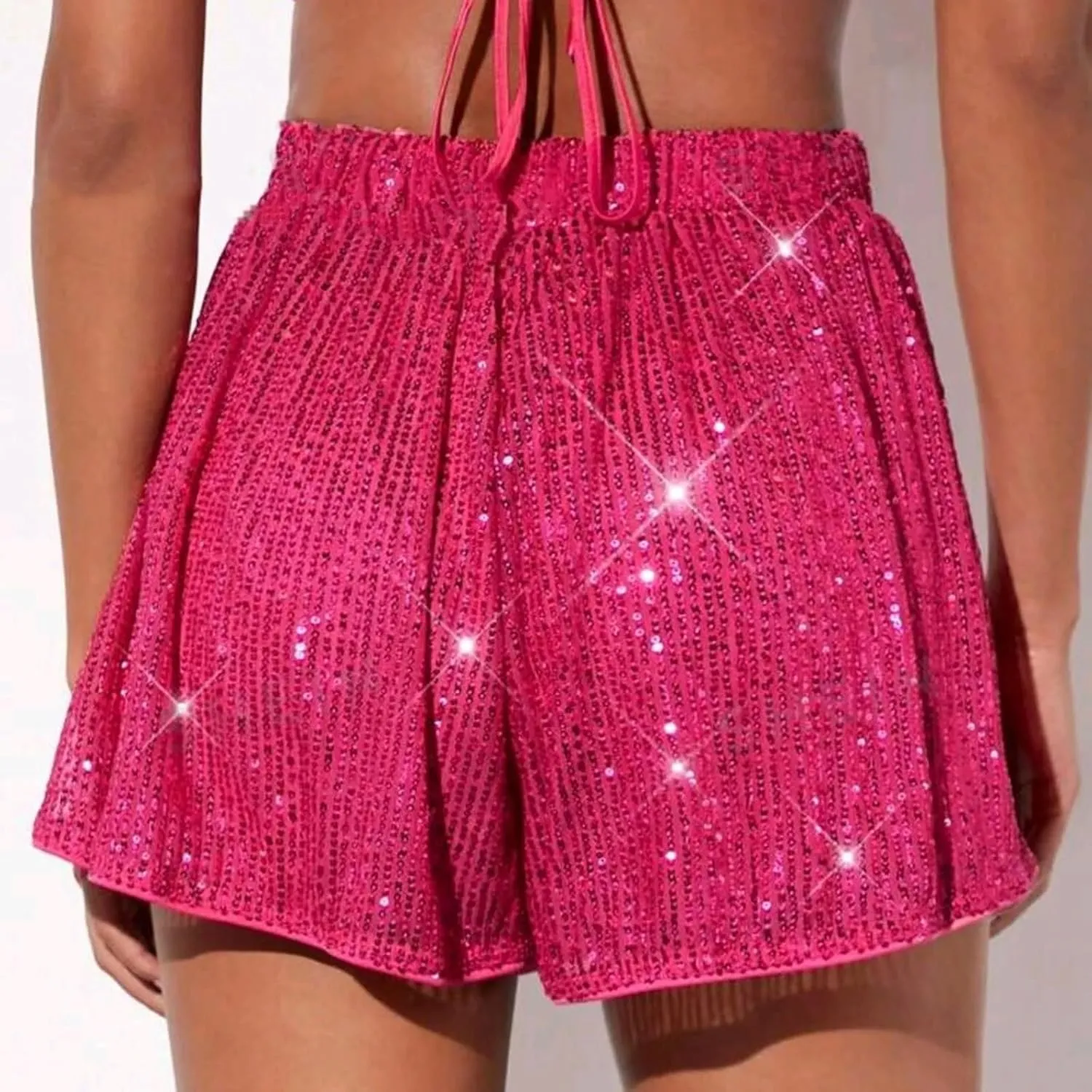 Women Sparkly Sequin Skorts Glitter Elastic High Waisted Sparkle Flowy Shorts Pleated Wide Leg Skirts for Rave Parties