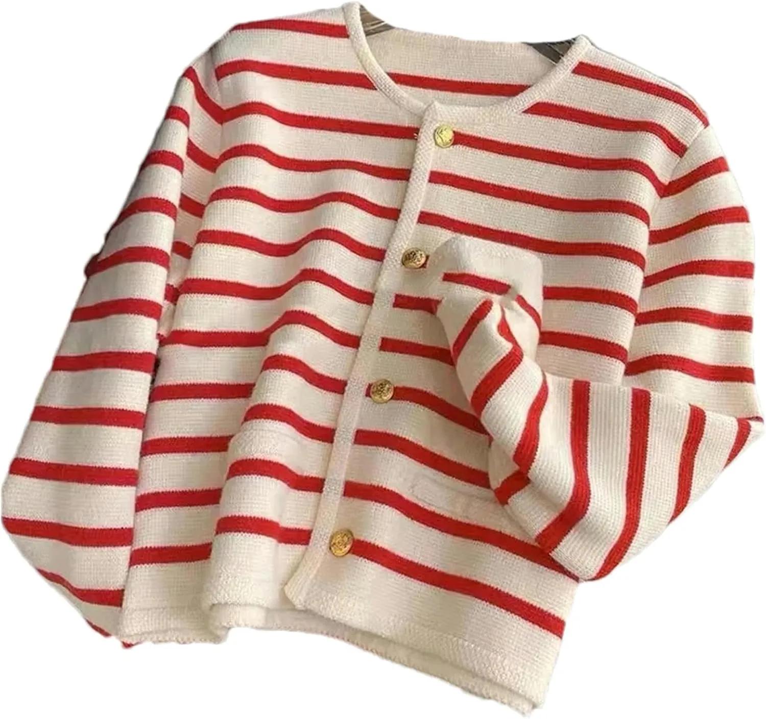 Women Spring Autumn Sweaters O-Neck Stripe Knitted Cardigan Long Sleeve Casual Short Tops Korean Style