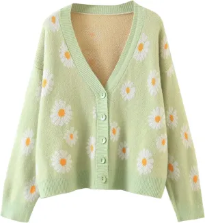 Women Valentines Day Heart Sweater Cardigan Long Sleeve Button Open Front Casual Loose Knit Sweater Outerwear