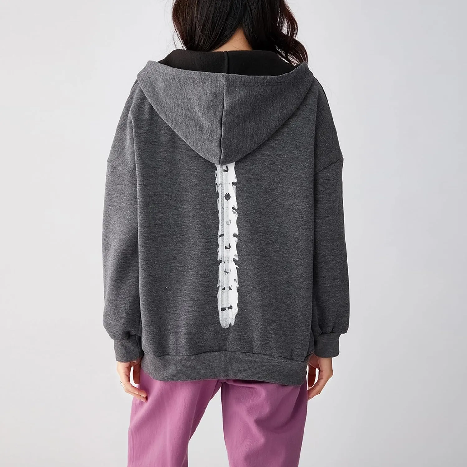 Women Vintage Oversized Long Sleeve Skeleton Printed Sweatshirt Zip Up Goth Hoodie Y2k Aesthetic Jacket Streetwear