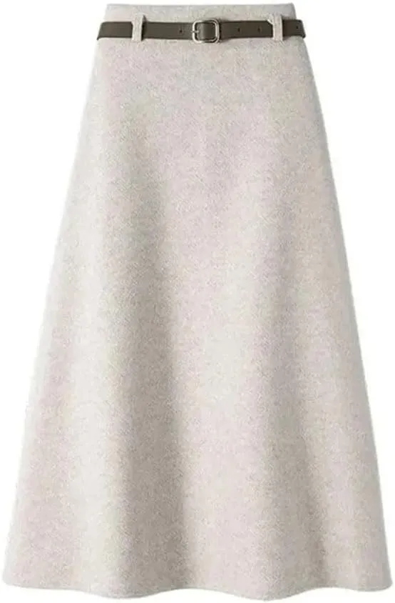 Women Wool Skirt Autumn Winter Thick Warm Simple Solid Color High Waist Straight Tooling Package Hip Long Skirt