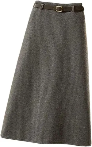 Women Wool Skirt Autumn Winter Thick Warm Simple Solid Color High Waist Straight Tooling Package Hip Long Skirt