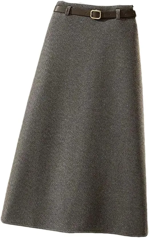 Women Wool Skirt Autumn Winter Thick Warm Simple Solid Color High Waist Straight Tooling Package Hip Long Skirt