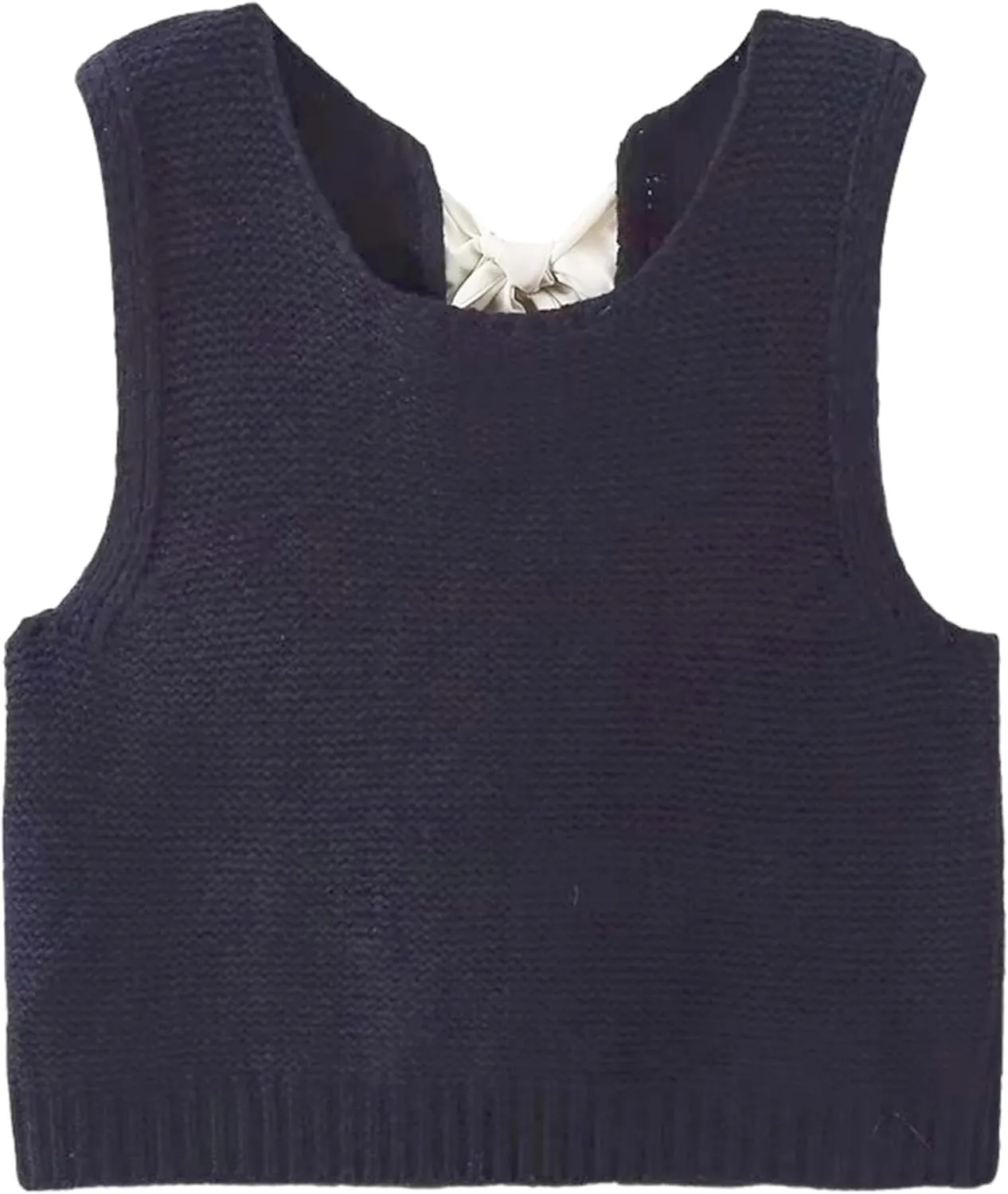 Women Y2k Bow Tie Sweater Vest Top Back Split Sleeveless Crochet Short Sweater Shirt Casual Knit Cardigan Tank Tops