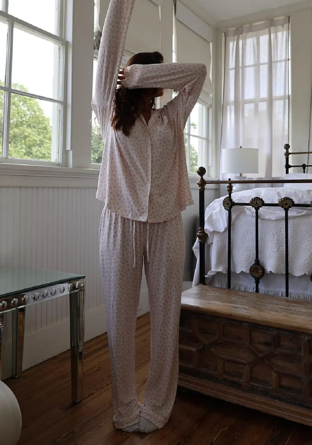 Women Y2K Floral 2 Piece Lounge Set Long Sleeve Button Down Shirt Top Wide Leg Long Pants Pajama Outfit
