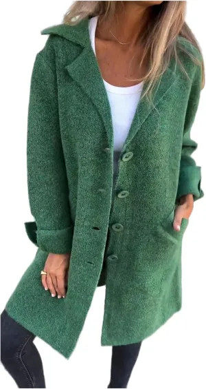Women's 2024 Solid Color Cardigan Mid Long Coats Casual Button Wool Blend Winter Tartan Trench Coat with Pockets