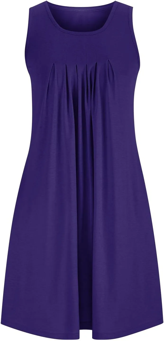 Women's 2024 Summer Casual Loose Beach Sleeveless Midi Sundress with Pockets Swing Solid Ruffle A-Line Dresses