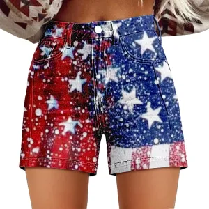Women's American Flag Printed Denim Shorts High Waisted Patriotic Shorts Jeans Casual 4Th of July Summer Hot Short