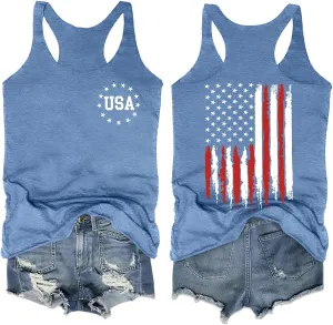 Womens American Flag Shirts 4th of July Outfits USA T-Shirt Patriotic Tank Shirt Fourth of July Sleeveless Tops