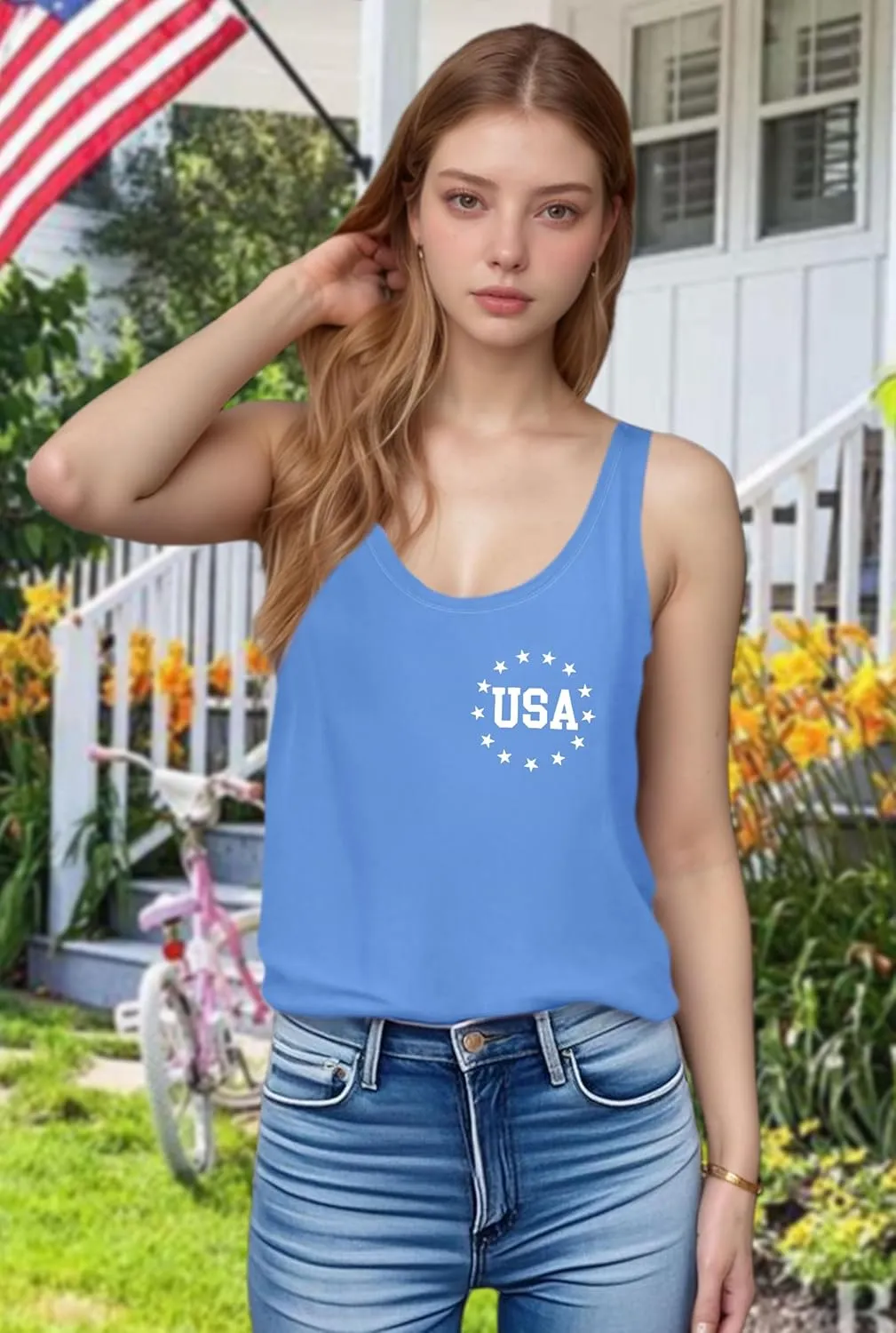 Womens American Flag Shirts 4th of July Outfits USA T-Shirt Patriotic Tank Shirt Fourth of July Sleeveless Tops