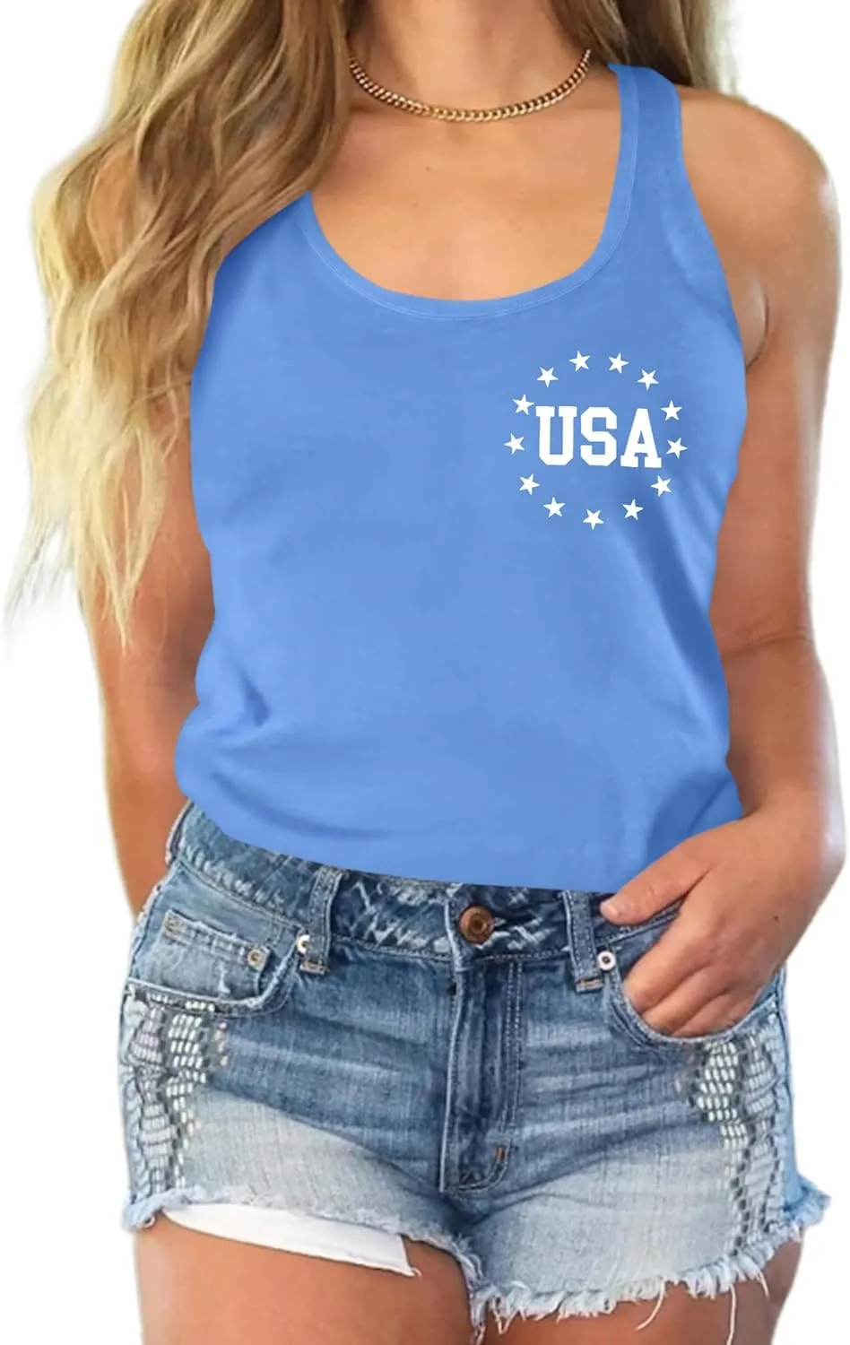Womens American Flag Shirts 4th of July Outfits USA T-Shirt Patriotic Tank Shirt Fourth of July Sleeveless Tops