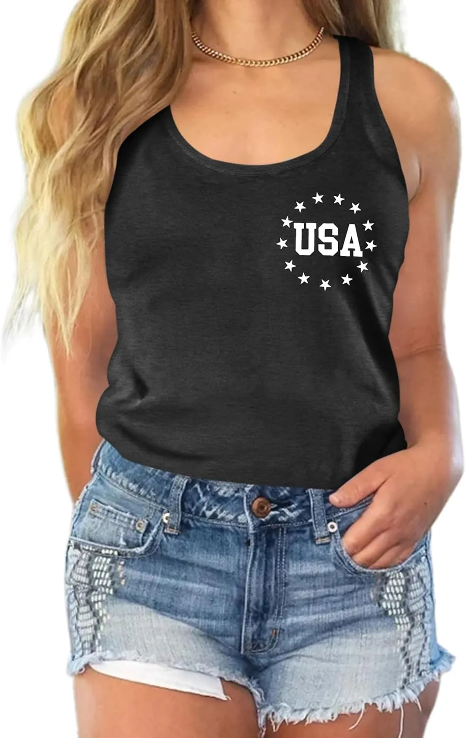 Womens American Flag Shirts 4th of July Outfits USA T-Shirt Patriotic Tank Shirt Fourth of July Sleeveless Tops