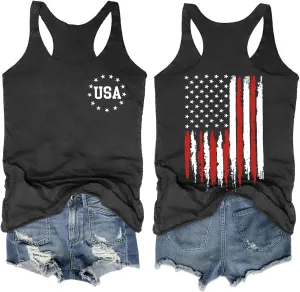 Womens American Flag Shirts 4th of July Outfits USA T-Shirt Patriotic Tank Shirt Fourth of July Sleeveless Tops