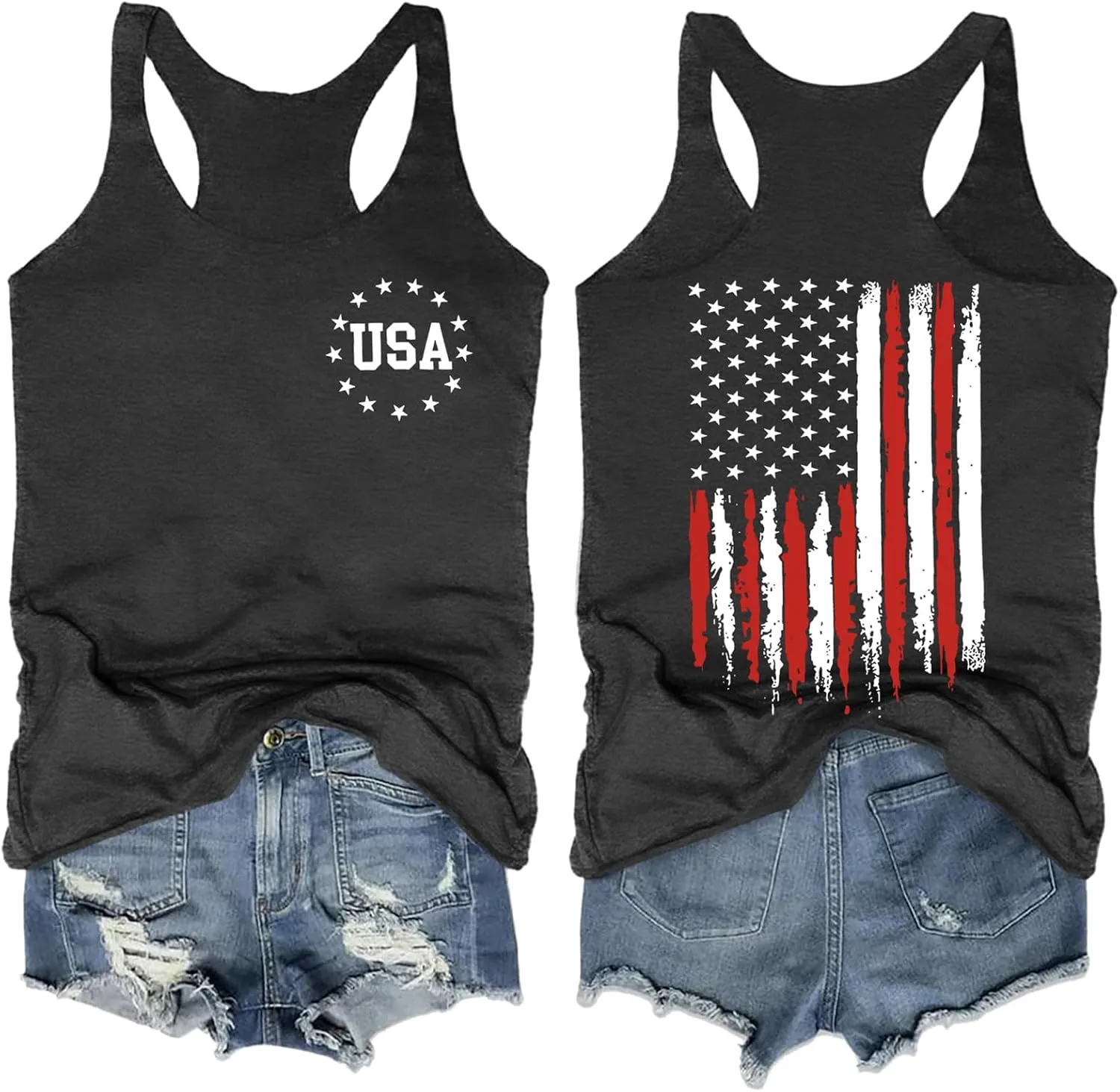 Womens American Flag Shirts 4th of July Outfits USA T-Shirt Patriotic Tank Shirt Fourth of July Sleeveless Tops