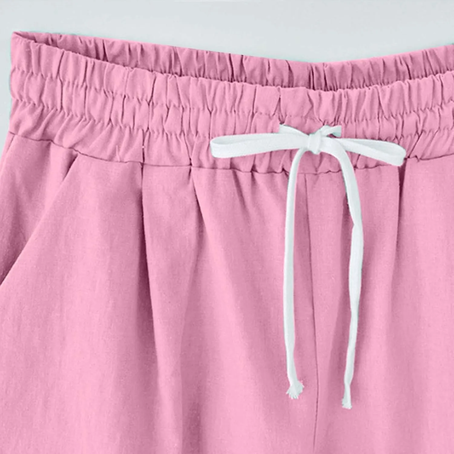 Womens Bermuda Shorts Summer Linen Knee Length Wide Leg Shorts Baggy Comfy High Waist Solid Short Pants with Pockets