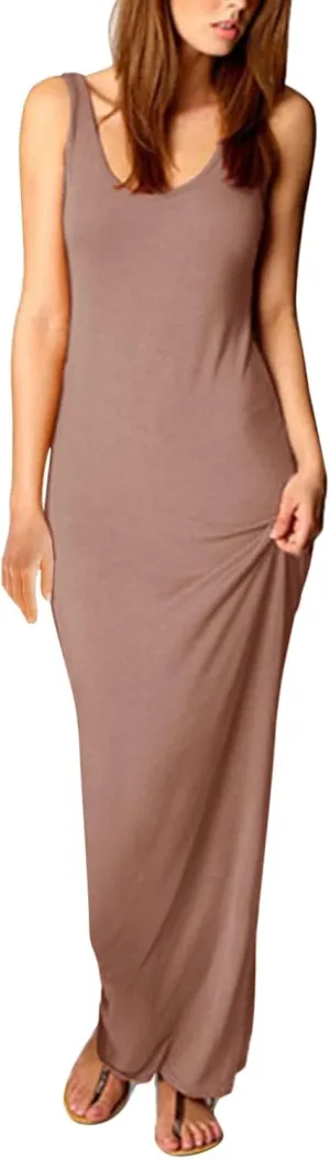 Womens Bodycon Dresses Plus Size Sleeveless Maxi Dress Elastic Solid Color Long Tank Sundress Summer Casual Outfits
