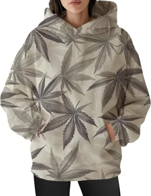 Womens Camo Hoodies Oversized Maple Leaf Print Long Sleeve Hooded Sweatshirt Casual Fleece Pullover Tops with Pockets