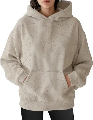 Womens Camo Hoodies Oversized Maple Leaf Print Long Sleeve Hooded Sweatshirt Casual Fleece Pullover Tops with Pockets