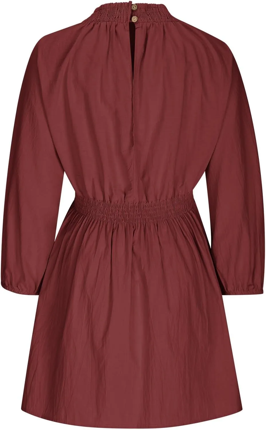 Women's Casual Deep V Neck Long Sleeve Smocked High Waist Ruffle A Line Mini Dresses Trendy Flowy Swing Pleated Dress