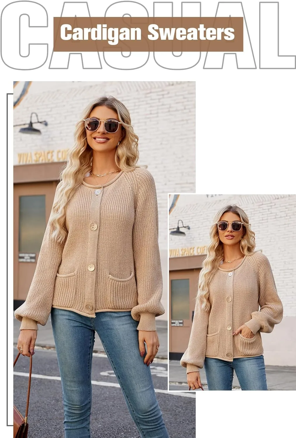Women's Chunky Cardigan Button Down Open Front Sweater with Pockets Long Sleeve Outerwear Knitted Cardigan