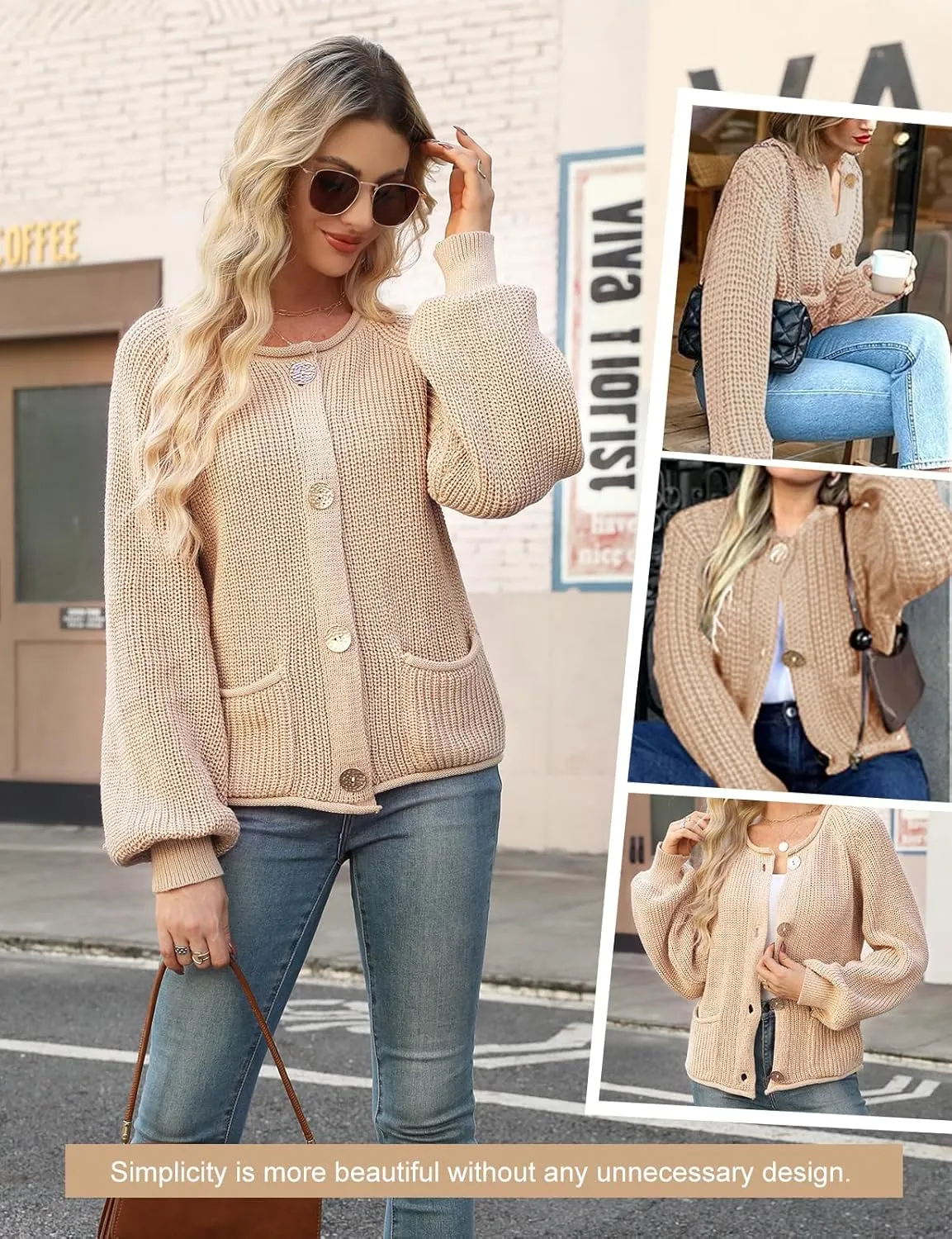 Women's Chunky Cardigan Button Down Open Front Sweater with Pockets Long Sleeve Outerwear Knitted Cardigan