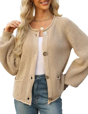 Women's Chunky Cardigan Button Down Open Front Sweater with Pockets Long Sleeve Outerwear Knitted Cardigan