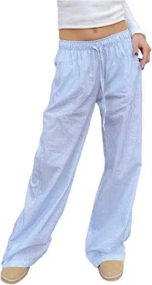 Women's Cotton Linen Summer Casual Palazzo Pants Elastic Waisted Wide Leg Plus Size Trousers Work Business